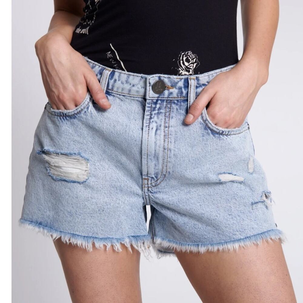 One Teaspoon Trucker Denim Shorts Size 25 Distressed Low Rise Cutoff